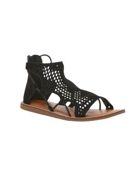 NWOT Lucky Brand Baldin Black Suede Laser-Cut Gladiator Sandals